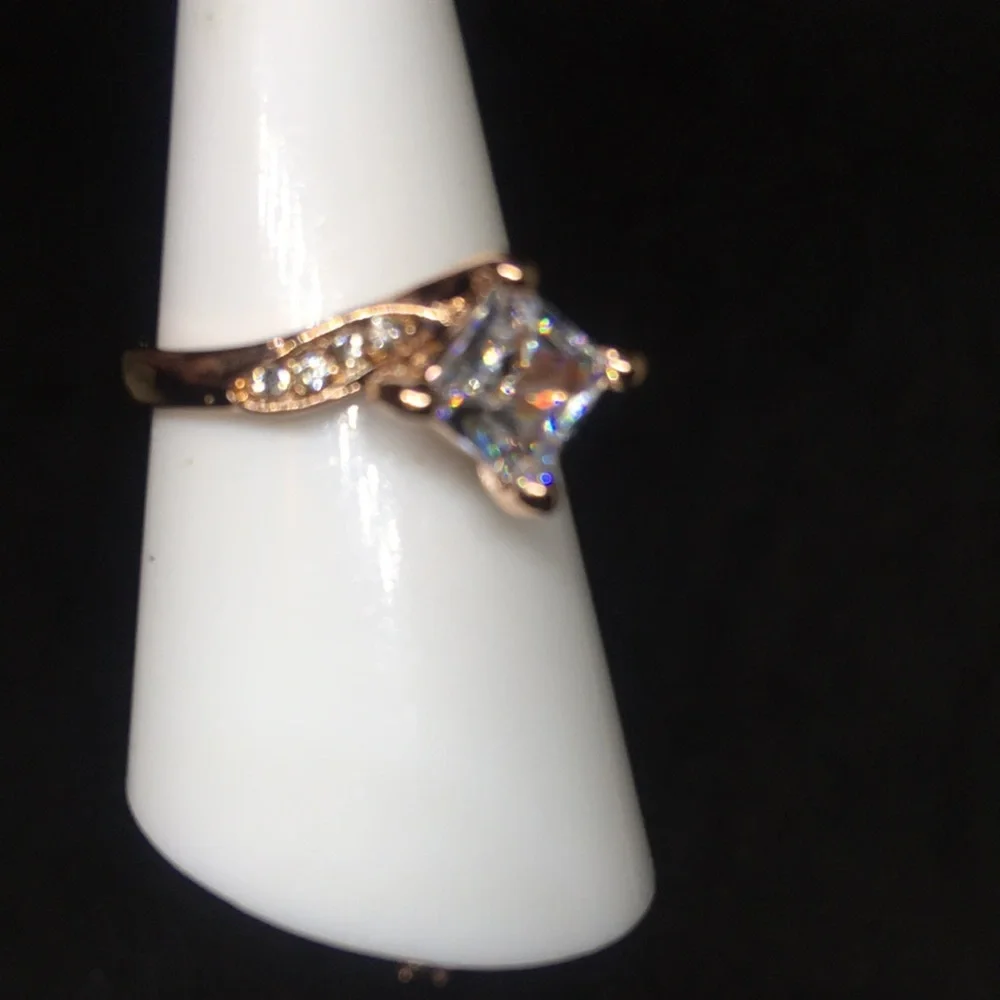 Rose Gold 3pc Engagement Ring & 2 Wedding Bands Set with Diamond Sterling Silver